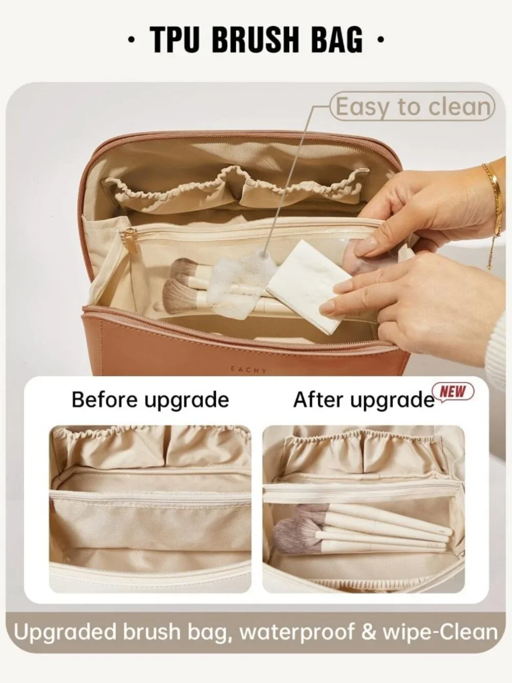 Stylish Medium Travel Makeup Bag - Water-Resistant PU Leather, Organized